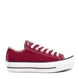 Championes Converse modelo Chuck Taylor All Star con plataforma, color bordó, confeccionados en lona con puntera de goma blanca y cordones al tono.