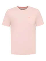 Remera RKF de algodón orgánico color rosado, con cuello redondo, mangas cortas, bolsillo en el pecho y detalle de pato bordado en contraste.