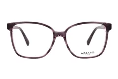 Armazón de anteojos Azzaro modelo 30452, con marco de acetato translúcido en tono violeta y diseño rectangular de bordes redondeados.