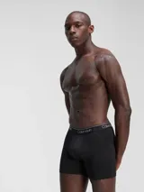 Pack de tres calzoncillos tipo boxer brief de la marca Calvin Klein, confeccionados en tejido micro stretch. Presentan un diseño liso en color negro con cintura elástica distintiva de la marca con el logo grabado.