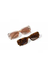 Lentes de sol modelo Spoleto con armazón geométrico de carey en tonos marrones y negros, y cristales degradados.