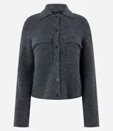 Campera de punto con textura, corte recto y cuello clásico. Presenta cierre frontal con botones y dos bolsillos aplicados con solapa en el pecho.
