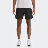 Short de running Reebok para hombre, color negro, de tejido liviano con corte versátil y largo de 5 pulgadas. Presenta cintura elástica con cordón y detalles reflectantes.