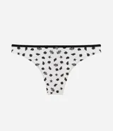 Bombacha de bikini básica de microfibra color blanco con estampado de caracolas y detalles en negro.