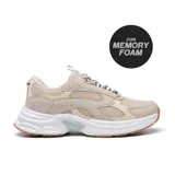 Championes Hi-Tec Piper color beige con detalles en celeste y suela blanca con tecnología memory foam.