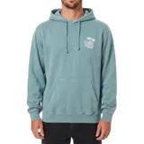 Canguro con capucha y bolsillo tipo canguro delantero, color verde, con diseño gráfico estampado en el pecho y la espalda.