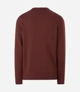 Suéter masculino de tejido de punto pesado, color negro, con cuello redondo y mangas largas con puños acanalados. Presenta un diseño liso con barra ajustada en la cintura.