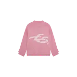Sweater de punto Eme Studios modelo Bryss Panther Knit, color rosado con diseño gráfico contrastante en el frente, cuello redondo, mangas largas y puños acanalados.