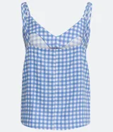 Musculosa con estampado de cuadros azules y blancos, escote en V y tirantes finos.
