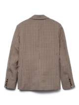 Blazer de corte regular con cuello sastrero y cierre frontal de botones. Presenta puños abotonados y está confeccionado en tejido plano con estampado de cuadros en tonos beige, negro y bordó.