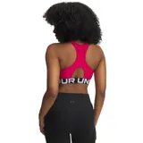 Top deportivo Under Armour HeatGear® Armour Mid Crossback, color fucsia, con logo blanco en el frente y banda elástica con la inscripción "Under Armour".