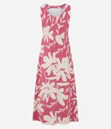 Vestido midi evasé sin mangas, con escote redondo y estampado floral. Confeccionado en viscolino.