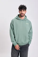 Canguro deportivo color verde menta con capucha, bolsillo canguro y estampado frontal con el texto "Pulse Mode" y "Data/Control/Flow" en blanco.