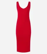 Vestido midi de punto texturizado, corte ajustado al cuerpo, con escote en V y breteles medianos.