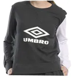 Buzo deportivo Umbro de cuello redondo, con diseño bicolor que presenta cuerpo y manga derecha en gris oscuro, y manga izquierda en blanco. Incluye el logo de la marca estampado en el frente.