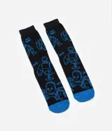 Par de medias de caña media negras con puño, talón y puntera azules. Estampado con personajes de la película Toy Story. Confeccionadas en algodón con material más sostenible.