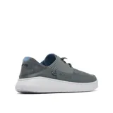 Championes náuticos Columbia Boatside Relaxed PFG de color gris, con entresuela blanca y detalles en azul. Combinan textil, material sintético y cuero, con cordones elásticos y diseño de talón plegable.