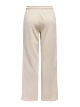 Pantalón jogger para mujer de tiro medio, pierna recta y wide leg, color beige, con cintura elástica y cordón ajustable.