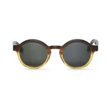 Lentes de sol Mr Boho modelo Dalston, con montura redonda de acetato color marrón y amarillo, y lentes grises.