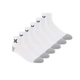 Pack de seis pares de medias deportivas cortas Hurley, color blanco con puntera y talón en gris, y logo de la marca bordado en negro.