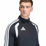 Campera deportiva Adidas modelo Tiro26L Tr Top para fútbol, de color negro con detalles en blanco. Cuenta con cuello alto, cierre frontal medio y las clásicas franjas de la marca en las mangas.