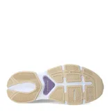 Championes New Balance modelo Training Cat, de diseño deportivo en tonos blanco y beige con detalles en lila. Presentan una estructura de malla transpirable con refuerzos sintéticos, el logo 'N' característico en el lateral y una suela de goma con amortiguación.