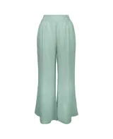 Pantalón verde de corte palazzo con cintura elastizada.
