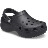 Zuecos Crocs Classic Platform color negro, con suela de plataforma elevada y tira trasera ajustable.