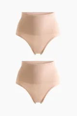 Pack de dos bombachas tipo colaless de tiro alto con efecto moldeador de vientre plano y refuerzo interior.