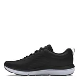 Championes de running Under Armour Charged Assert 10, color negro con logo lateral en blanco y suela con tecnología Charged Cushioning en color blanco.