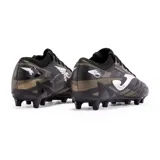 Championes de fútbol Joma para hombre, modelo Césped Powerful 2401 FG, color negro con detalles en dorado y blanco. Diseñados para jugar en terrenos firmes (FG) como césped natural duro.
