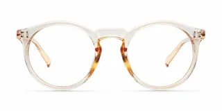Lentes con protección de luz azul y UV400, de armazón redondo fabricado en material bio-based, con diseño transparente en tono amarillento.