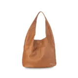 Cartera de hombro tipo hobo en símil cuero color negro, de diseño amplio y correa integrada.
