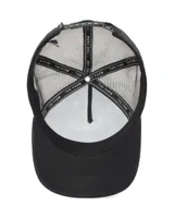 Gorra tipo trucker de Goorin Bros, modelo The Stallion, con panel frontal negro estructurado y malla trasera negra. Presenta un parche bordado en el frente con la imagen de un caballo y la palabra Stallion.