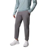 Pantalon de senderismo Columbia para hombre, color gris, con cintura elástica, cinturón integrado, bolsillos laterales con cierre y dobladillo ajustable con ceñidor.