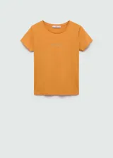 Camiseta de algodón color naranja con cuello redondo, manga corta y logo estampado en el pecho.