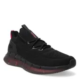 Championes deportivos Topper modelo Styl, de tejido knit color negro con detalles en fucsia. Presentan una suela segmentada con efecto degradado en tono rojizo y ajuste mediante cordones.