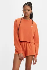 Sweater naranja de corte cropped con logo de Levi's estampado en blanco.