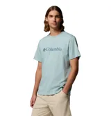 Remera de algodón orgánico color celeste, de corte clásico con cuello redondo y mangas cortas. Presenta el logo de la marca estampado en el frente en un tono azul más oscuro.