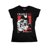 Remera entallada de algodón color negro, con estampa frontal de Charly García y la frase Say no more.