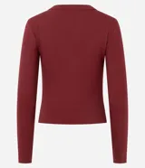 Blusa básica de manga larga Marfinno, color beige, confeccionada en tejido acanalado con cuello redondo y diseño ajustado.