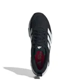 Championes Adidas Dropset Control para hombre, color negro con las tres tiras características en blanco en los laterales y entresuela de diseño técnico en blanco y gris.
