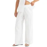 Pantalón blanco de pierna ancha con bordado inglés y cintura elastizada.