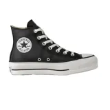 Zapatillas Converse Chuck Taylor All Star de caña alta, color negro, con plataforma blanca y cordones blancos.