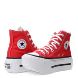 Championes Converse CTAS Lift Double Stack HI de lona roja con plataforma doble blanca y detalles en negro.