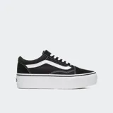 Championes Vans Old Skool Stackform negros con plataforma blanca de 34 mm, capellada de lona y cuero, cierre con cordones y cuello acolchado.