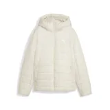 Campera puffer Puma con capucha, cierre frontal completo y bolsillos laterales con cierre. Diseño acolchado en color arena con logo de la marca estampado en el pecho.