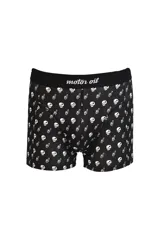 Boxer de algodón con estampado de calaveras y manos haciendo gestos, con cintura elástica negra con logo de la marca.