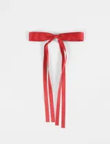 Broche para el pelo rojo con forma de moño con lazos largos.