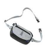 Riñonera Rip Curl modelo Sseries Overland Waist Bag de diseño cuadriculado en tonos gris y negro, con detalles en azul. Cuenta con un compartimento principal con cierre, un bolsillo frontal con cierre y correa ajustable.